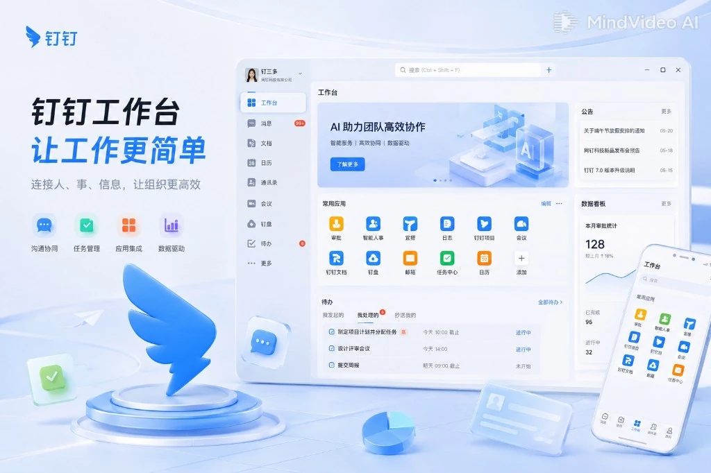 钉钉多标签分屏与即时沟通界面演示
